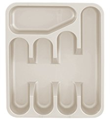 5 Compartment Plastic Cutlery Holder Tray Drawer Organiser Rack (Taupe)