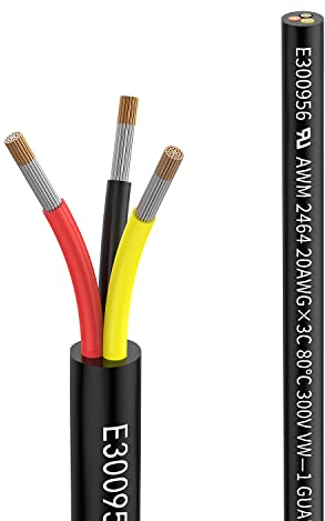 20awg 3×0,5mm² 20meter Elektrischer Kabel 3 adrig Verlängerungskabel UL2464 5V/12V/24V/300V Sauerstofffreies mehrlitziges verzinntes Kupferkabel Landschafts Draht LED Lampen im Automobil im Freien…