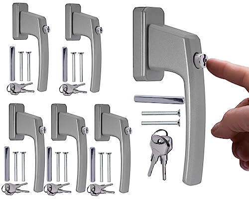 Stahlia Låsbara fönsterhandtag ergonomiskt aluminium 6 stycken fönsterhandtag silver terrassdörr handtag balkongdörrhandtag handtag för fönster inbrottsskydd fönster tryckknapp terrassdörrhandtag