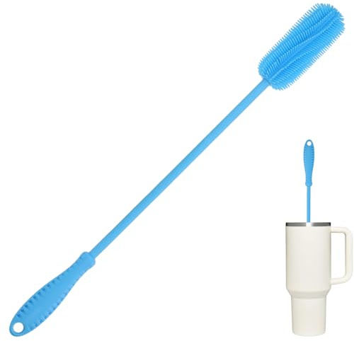 ddLUCK scovolino borraccia bottiglie silicone,manico lungo 40 cm pulisci bottiglie spazzola,per vetro bottiglia acqua,tazza termica,palestra borracce,water bottle sportiva(Blu)