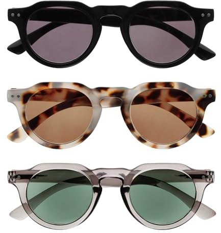 OPULIZE RIO - Set da 3 Occhiali da Lettura con Lente da Sole - Montatura Bordo Superiore Piatto - UV400 - Nero, Marrone, Grigio - Uomo Donna - SSS53-127- +1.50