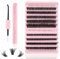 Kiusatig Kit Pestañas Postizas, 8-16mm Extensión de Pestañas Pelo a Pelo DIY con 167 Piezas, Pegamento y Removedor de Pegamento de Pestañas(60P+80P, 8-16mm Mix Kit)