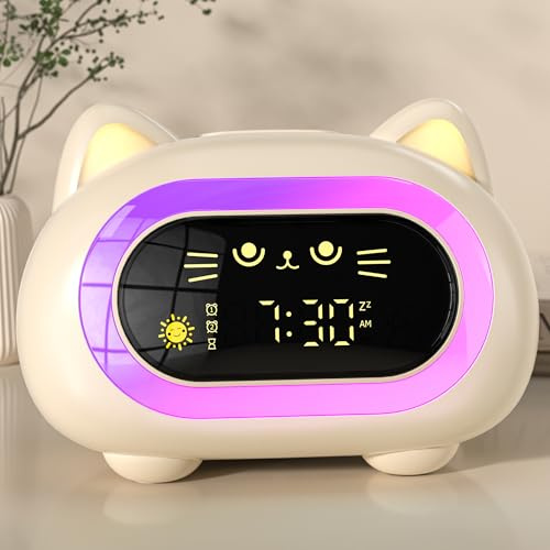 ANALOI Alarm Clock for Kids, Ok to Wake Clock for Kids with Eye Protection Sleep Training Auto Off Feature 10 Night Light Dual Alarm, Kids Alarm Clock Cute Cat Gifts for Girls