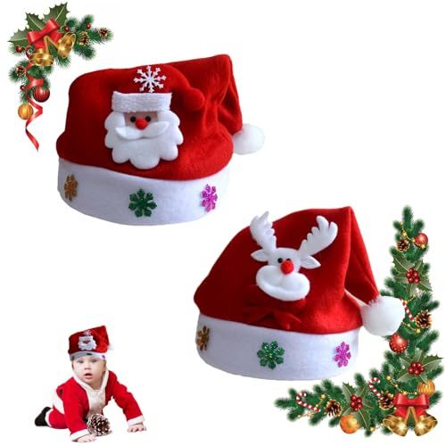 Rakiuty Bonnet pere Noel,Rouge Noël Chapeau,pour Fête de Vacances Rouge en Peluche Ornements,2 Pièces(Vieil Homme + Cerf) ﻿