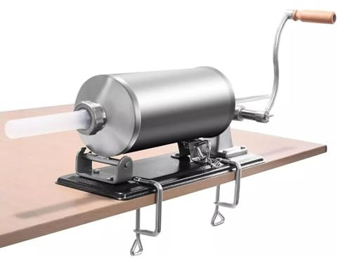Picadora manual de carne y embutidora de acero inoxidable 304 con 4 tubos de llenado: incluye abrazadera de mesa, color plateado