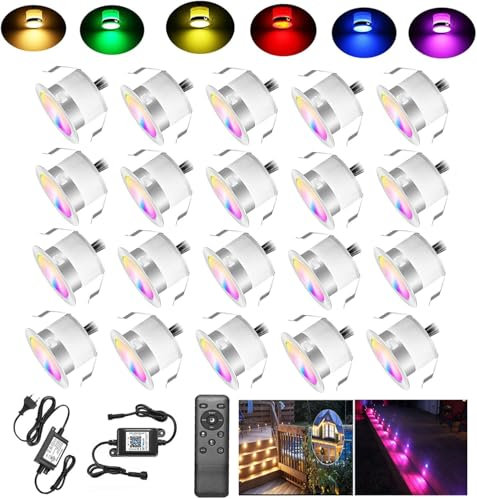 20er WIFI RGBWW LED Bodeneinbaustrahler Aussen Arbeitet mit Alexa,WiFi Wireless Smart Phone,LED Bodenleuchten Bodenstrahler DC12V Ø31mm 0.6W LED Terassenbeleuchtungen Led Spot 12V