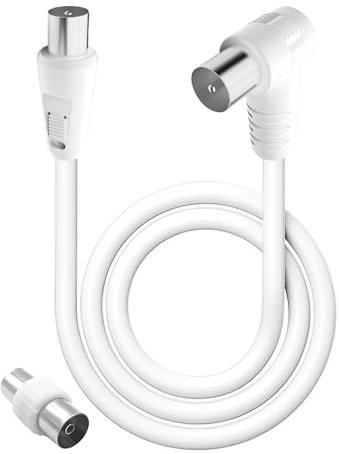 MDLSDE Câble Antenne TV 1.5 M, Câble Coaxial Mâle-Mâle D’Antenne Connecteurs Adaptateur Femelle Inclus Ignifuges de Télévision Cuivre pur avec Blindage Compatible Satellite TNT Décodeur Sky Box Blanc