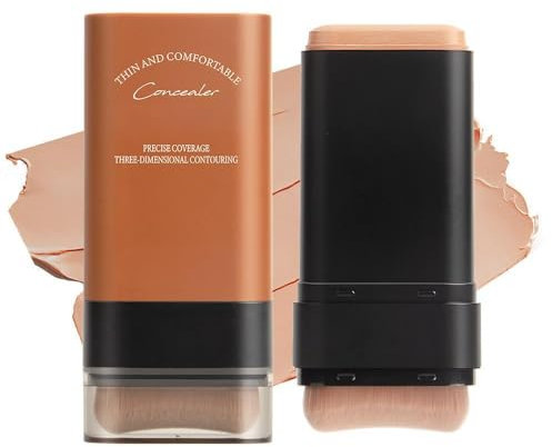 Full Coverage Foundation Stick with Built-in Brush, Waterproof Matte Concealer Contour Stick for All Skin Types, Long Lasting Cream Foundation Makeup with High Coverage(#04)