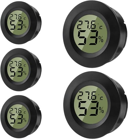 ZHITING Hygrometer Thermometer Mini Digital Temperature Humidity Meter Round Humidity Meter for Indoor Spaces, Greenhouses, Terrariums, Guitar Case, Humidor, Incubators & Glass (Pack of 5)