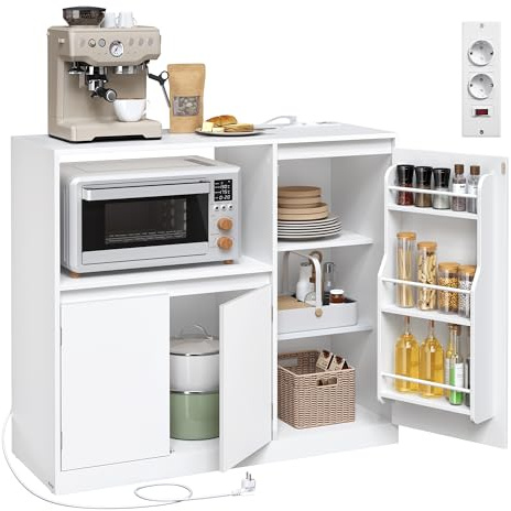 VASAGLE Kailyn Colección - Aparador de Cocina, Mueble de Almacenaje, Aparador Vajillero con Encimera, Estante para Microondas, 1 Compartimento, 3 Puertas, Estantes Regulables, Blanco Nube BBK373WB01