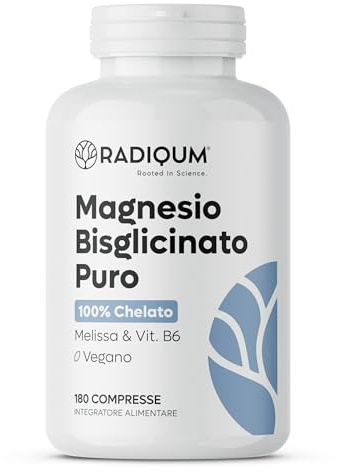 Magnesio Bisglicinato Puro | 3360 mg di Magnesio Glicinato ad alto assorbimento | 180 Compresse | Stress, Stanchezza, Crampi e Sonno | Vitamina B6 e Melissa | Vegan | Senza glutine