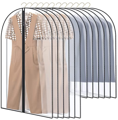 GoMaihe 12 Stück Kleidersack Anzug Lange, 60 x 120/100cm Schwarz Rand Transparent Anzugtasche Kleidersäcke, Kleiderhülle Anzugsack Abendkleid Brautkleid Mäntel Hemden Mottenschutz Wasserdicht, MEHRWEG