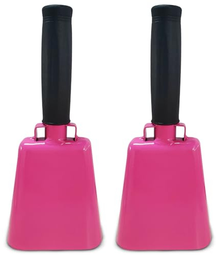 Deke Home - 2 Pack 7 Inch Steel Cowbells with Handle, Loud Noise Makers for Football, Sports, Parties, Competitions, School Spirit & Safety, Large Hand Bell for Cheering & Percussion Instrument