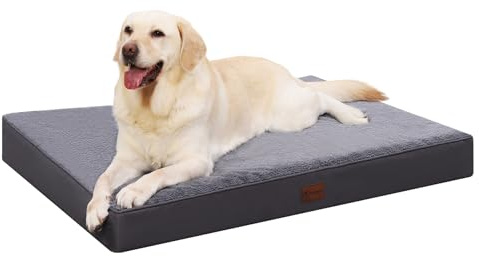 MIHIKK Waterproof Dog Bed Medium Size Dog Orthopedic Dog Beds for Crate with Removable Washable Cover Egg-Crate Foam Pet Pad Mat with Anti-Slip Bottom, 35x22 Inch, Grey