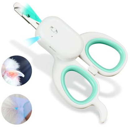 PAKEWAY Pet Nail Clipper with LED & -U-V Light, Cat Claw Trimmer with Ultra Bright LED Light for Nail Bloodline to Avoid Over Cutting, Sharp Angled Blade Grooming Tool for Dog Cat Rabbit Small Animals