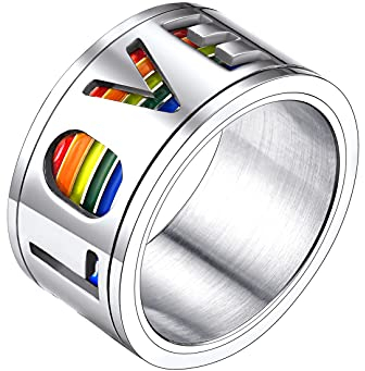 Bandmax Regenbogen Ring Lesbian Pride Spinner Ring Edelstahl Love is Love Drehring Größe 67 drehbarer Band Ring 11mm breit Herren Ehering Partnerring Verlobungsring Schmuck