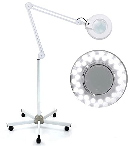 SanBouSi 24W LED Lampe Loupe sur Pied Loupe Eclairante Esthetique Professionnel 5 Dioptres Lampe à Bras Pivotant Réglabl pour Salon de Beauté, Coiffure
