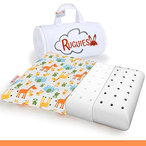 RUGUIES- Almohada para Niños de Viscoelástica, Hipoalergénica y Transpirable- Cojín Infantil-Funda Lavable de Algodón 100%-Oeko-Tex- 1 a 10 años XL (58x32x 5-7cm)- Bolsa Viaje Incluída.