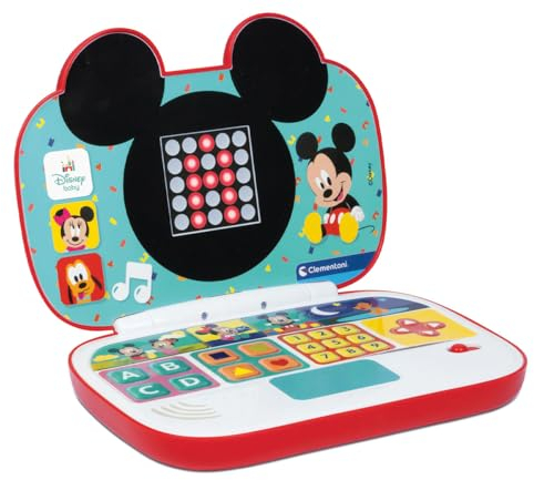 Clementoni - Disney Baby Mickey-Mein erster Laptop, elektronisches Lerncomputer, tragbar, Aktivität zum Lernen von Buchstaben und Zahlen, Kinder ab 9 Monaten, Farbe Italienisch, 17834