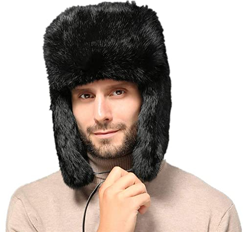 OSMARI Fuskpälsmössa för män kosack-hatt, unisex vinter rysk flygarmössa fuskläder pilotmössa vinter fångare hatt öronlapp Eskimohatt, Svart XXL