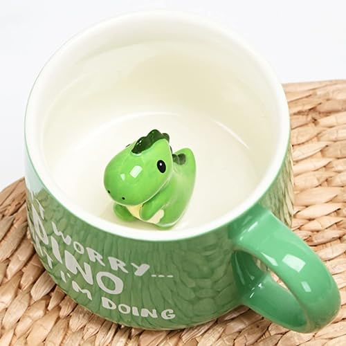 Disoza Dino kopp – 3D-mugg med dinosauriefigur inuti – rolig present för kvinnor och bästa vän – porslin keramisk kaffekopp