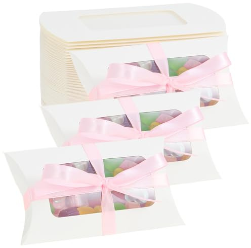 TsunNee 50 scatole di carta per caramelle con finestra, a forma di cuscino, per bomboniere, fai da te, feste, bomboniere, per matrimoni, compleanni, Ringraziamento, Natale, Capodanno, festa della