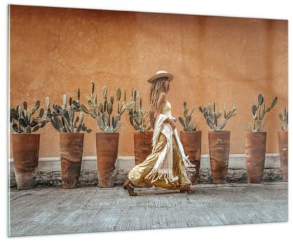 Vidrios decorativos 100x70cm Cuadro Sobre Vidrio Moderno Bohemia Mujer Cactus Grande Dormitorio Cocina Cuadros Pared Impresiones Decoracion Salon Impresión en Cristal Wall Art Prints GAA100x70-5961
