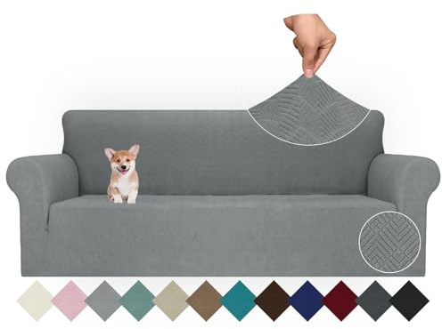 Ystyle Funda Sofa 4 Plazas Ajustable, Fundas para Sofa Elasticas, Funda De Sofa Anti Gatos Perros, Sofa Cover con Reposabrazos, Jacquard Fundas Cubre Sofa Ntideslizante Lavable, Gris Claro