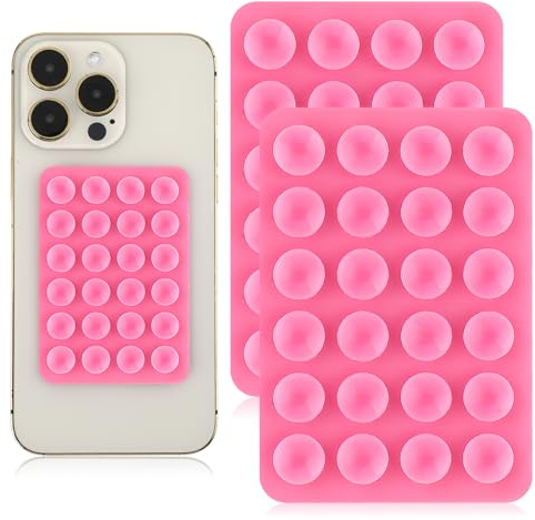 Giantree 2 Fundas Adhesivas de Silicona con Ventosa para teléfono, Soporte Antideslizante Manos Libres para teléfono móvil (Rosa)