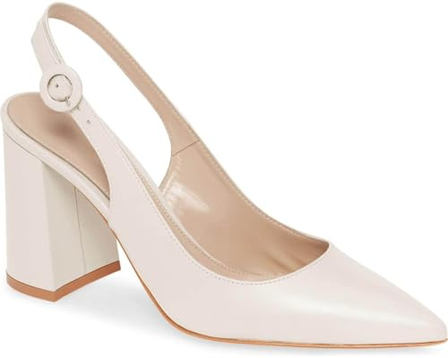 Junayuan Women's Pointed Toe Block Heel Pumps Slingback Chunky Heel Slip On Work Party Dress Shoes Beige