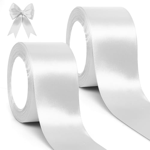 GXFCING Ruban Satin Blanc 50mm, 46 Mètres Ruban Satinée pour Emballage Cadeau, Couture, Artisanat, Bouquets, Décoration de Mariage, Décoration de Noël (23M/Rouleau)
