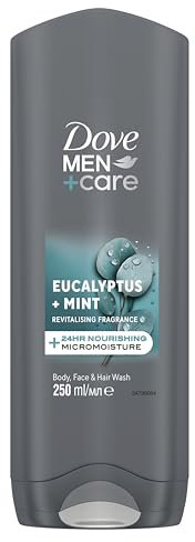 Dove Men+Care Eucalyptus + Mint 3-in-1 Hair, Face and Body Wash Body Cleanser shower gel with MicroMoisture technology for 24 hour nourishment 250 ml