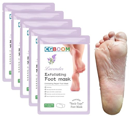 Lot de 5 paires de masques pour les pieds - Chaussettes pour callosités - Masque exfoliant pour les pieds - Soin des pieds naturel et doux - Masque exfoliant hydratant pour les pieds - Pour hommes et