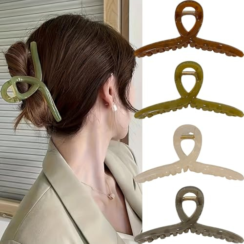Bikasun 4 Stück Haarklammern für Frauen und Mädchen, 13cm Große Haarklammer, Transparent Haarspangen Damen für Dickes Haar, Französisches Rutschfeste Haarspangen