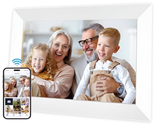 8” WiFi Digital Picture Frame, HD Touchscreen Electric Picture Frame Slideshow, 16GB, MicroSD/USB-C, Auto-Rotate, App Photo Sharing - Sleek, Smart Design for Desk & Family Use (White)