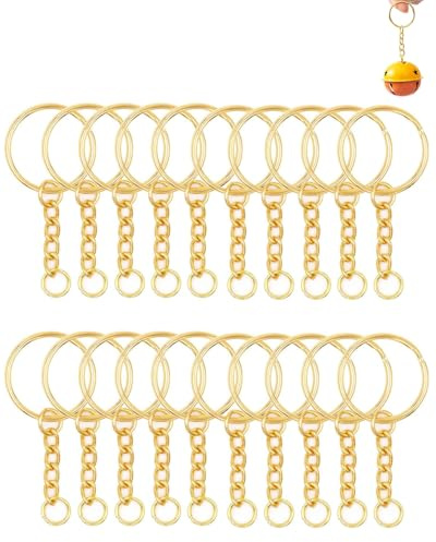 UYRVAPE 20 pezzi Moschettone Portachiavi fai da te, Anello con catena, anelli portachiavi da 25 mm, per chiavi(oro)