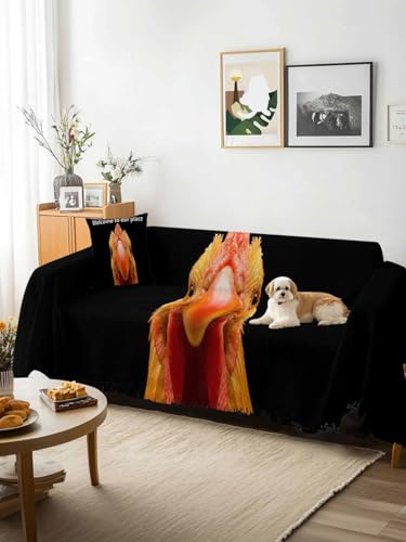 Funny Chicken Sofa Cover Blanket Couch Covers for Armchair Cushion,Couch Sofa Silpcover with Tassel,Welcome To OUR Place Modern Retro Living Room Bedroom Throw Towel Blanket Covers XX-L 71x150