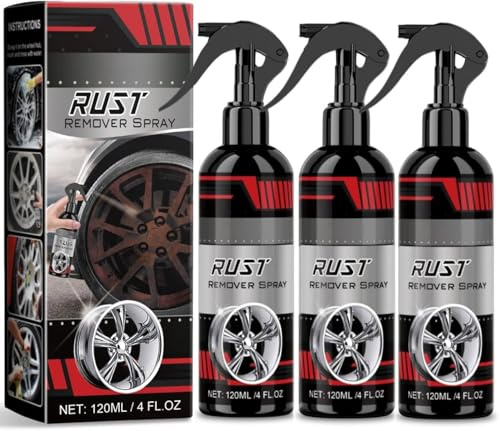 Powerful Rust Remover for Metal,Highly Concentrated Rust Remover for Steel and Iron,Heavy-Duty Metal Rust Remover Spray for Car,Converter Sprays,Car Maintenance Cleaning Rust Dissolver Agent (3pcs)