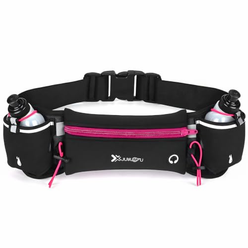 Running Belt with Water Bottles (2 x 175ML), Hydration Belt for Men and Women, Water Bottle Holder Running Pouch Belt, Fanny Pack Fits 7 inches Phones, Waist Pack for Running Hiking Climbing (Rose)