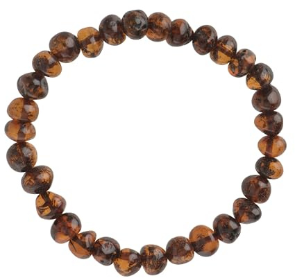 Baltic Amber Bracelets for Adults Made on Elastic Band - 7 inches - Amber Jewelry - Hand-Made from Polished Baltic Amber Beads (Dark Cognac)