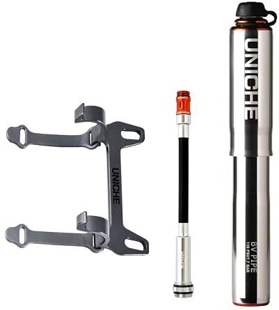 UNICHE Tech BV Mini Bike Pump with Gauge - 110 PSI, Presta & Schrader Compatible, Portable Frame Bicycle Pump for MTB, Gravel Bike, Tubeless Tire (Small, Silver)