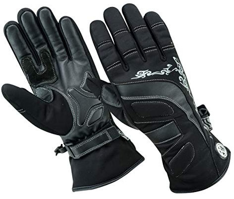 Texpeed Motorradhandschuhe Damen Winter wasserdicht - Biker Winter warm handschuhe - Schwarz gemustert XS