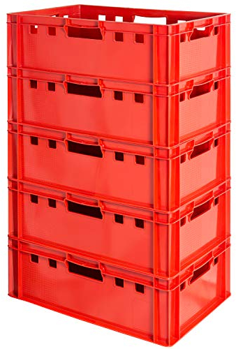 5 Stück E2 Fleischkisten Rot Kisten Eurobox Lebensmittelecht Metzgerkiste Box Aufbewahrungsbox Kunststoff Wanne Plastik Stapelbar Lagerkisten 60 x 40 Kingpower