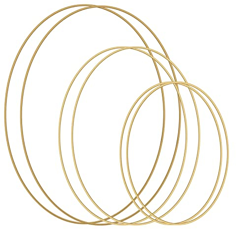 6 Stück Gold Metallringe zum Basteln 3 Größen Dicke ca.3mm Dekorative Ringe für Traumfänger Makramee Wickeltechnik Blumen (20cm,25cm,30cm)