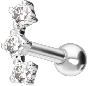 PIERCINGLINE 18 Karat Gold Ohrpiercing 3 MOISSANITE Piercing Tragus Helix Conch Weißgold