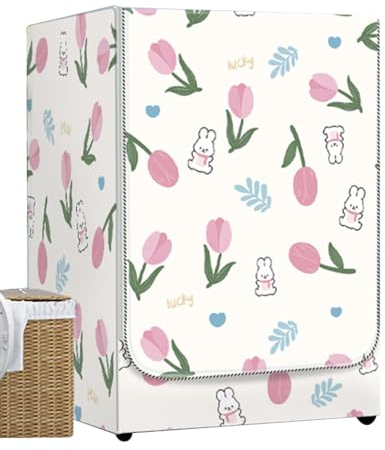 Odot Copri Lavatrice Esterni,Coprilavatrice da Esterno Impermeabile, Copertura per Lavatrice e Asciugatrice con Aperture Frontali,Antipolvere Anti Sunlight (Tulipani Rosa,M-capacità 8-10kg)