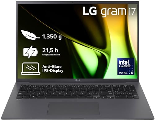 LG gram 17 Zoll Laptop mit Windows 11 Pro Intel Core Ultra 7 Prozessor 8GB LPDDR5x RAM 512GB Dual SSD 17Z90S-G.AP56G - Grau