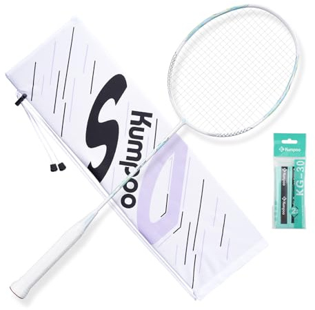 KUMPOO Racchetta da badminton professionale, in fibra di carbonio, set da badminton con impugnatura e copertura, racchetta professionale 5U leggera, per principianti, giochi di allenamento all'aperto