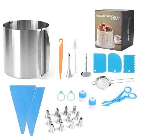 Beowanzk Adjustable 16 to 30 cm Cake Rings, Cake Accessories for Baking, Cake Baking Accessories, Cake Rings for Baking, Cake Molds for Baking