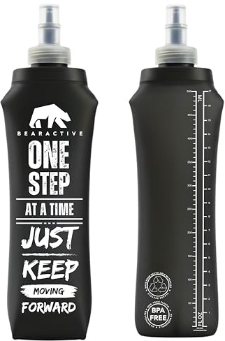 Bearactive Lightweight Running Water Bottle Soft Flask 500ml - TPU BPA Free Plastic, Leak Proof Foldable Collapsible Water Bottle for Running Vests & Belts (Style 1-1pc 500ml, Black)